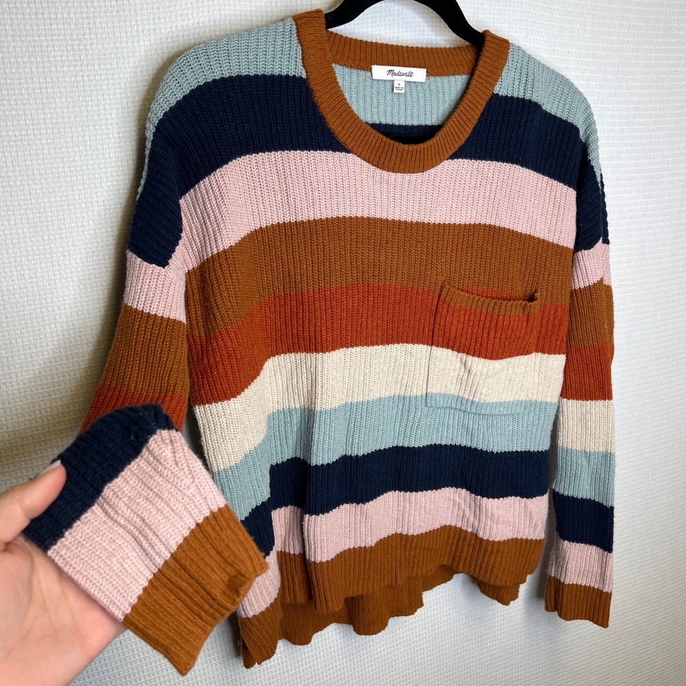 Madewell Thompson Womens Striped Crewneck Sweater Long Sleeve Size S Pocket